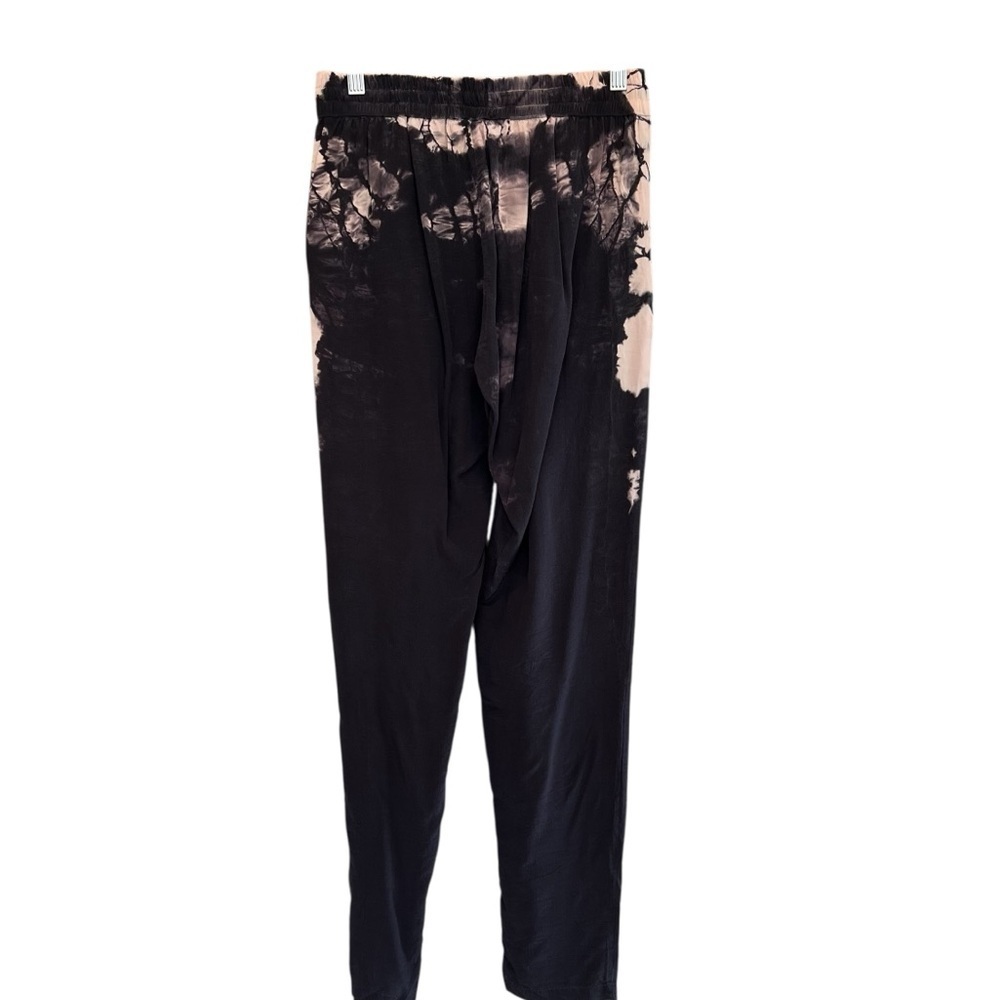 Gypsy 05 Silk Tie Dye Elastic Waist Pull On Pants Black Cream Small Boho Casual - Picture 6 of 6